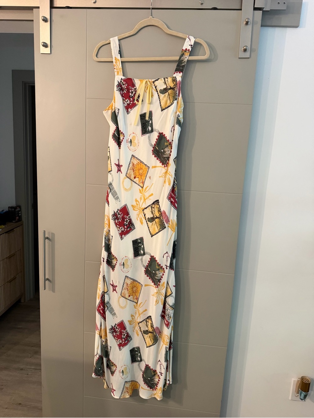 Workshop Republic Clothing White Maxi Dress with Red, Yellow & Green Print
